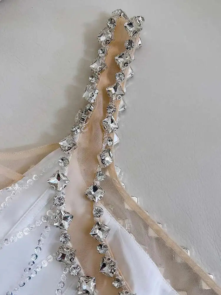 Lunivop Sequin Mesh Hollow Strapless Dresses For Women Slash Collar High Waist High Waist Elegant Dress Female Spring 2025