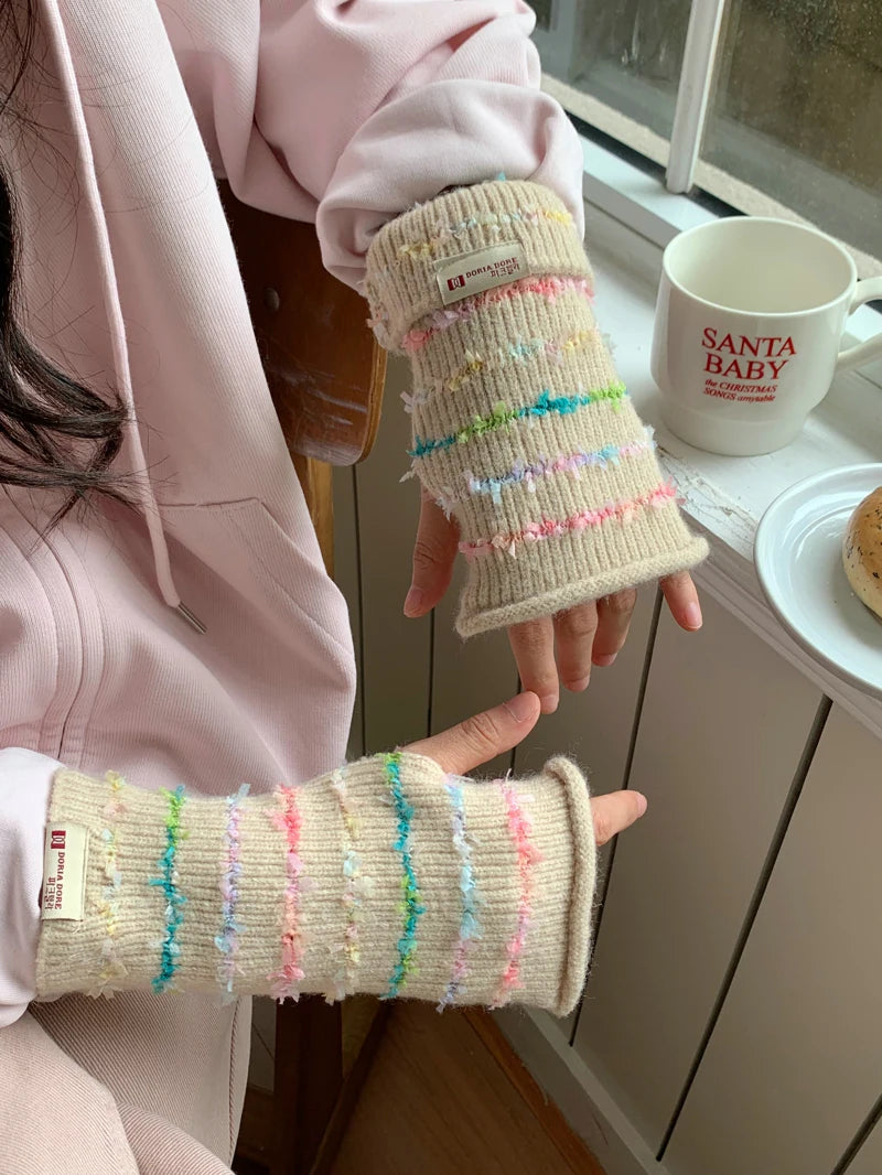 Lunivop Colorful Stripes GlovesWomen Winter Gloves Knit Sleeve Gloves Winter Girl Student Solid Color Knitted Gloves For Women