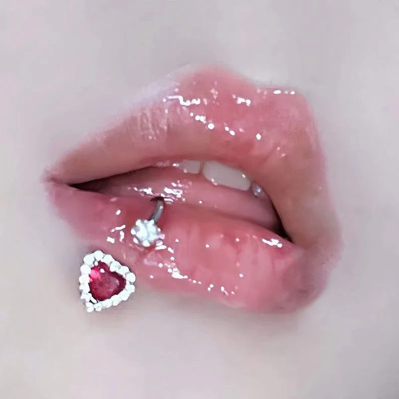 Lunivop  1Pc Trendy Sweet Cool Style Stainless Steel 1.2mm Sparkly Heart Zircon Inlaid C-Ring Lip Stud for Cool Girls Body Piercing Gift