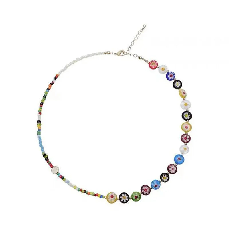 Lunivop New Korea Summer Lovely Colorful Flowers Daisy Transparent Crystal Beading Strand Short Choker Necklace for Women