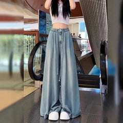 Lunivop  Oversized Silky Jeans for Women Spring Autumn Thin Style Plus Size Ice Silk Flared Wide Leg Casual Pants