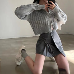 Lunivop  Harajuku Sweet Double Zipper Tops Womnen Y2k Vintage Crop Top Sweaters Mujer Long Sleeve Loose Knitted Cardigan
