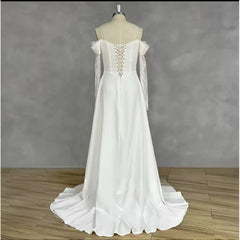 Lunivop  Elegant Wedding Dress Off Shoulder Lace Long Sleeves A-Line Bridal Gowns Lace-up Back Sweep Train Bridal Dresses