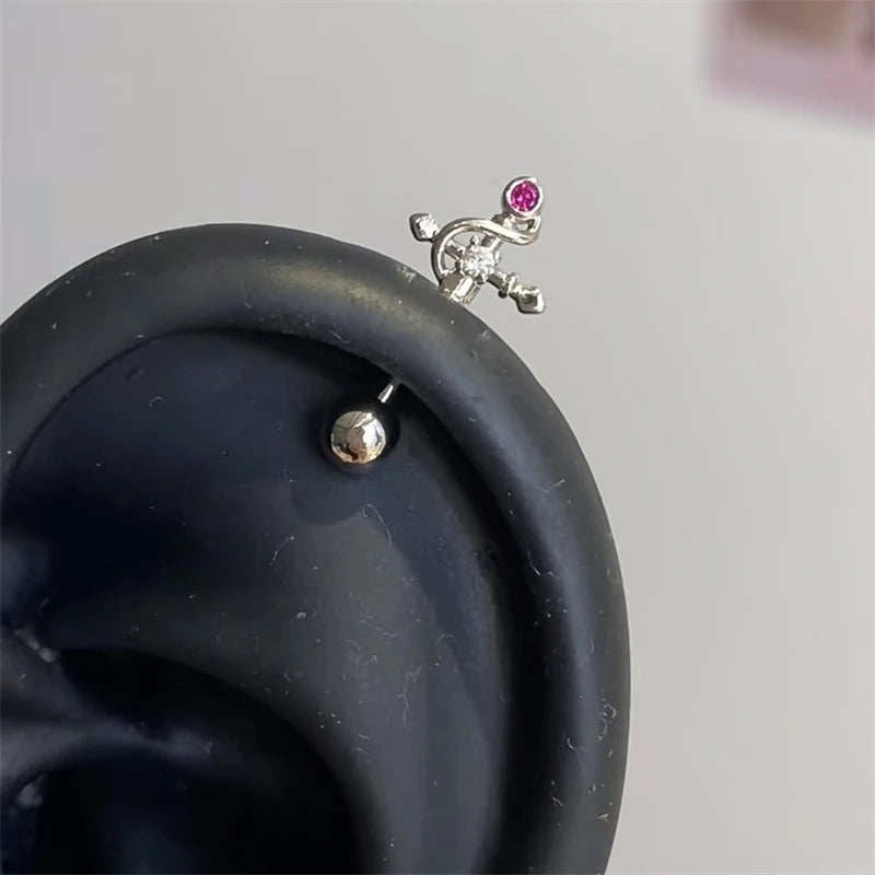 Lunivop Red Zircon Crown 316L Stainless Steel  Spiral Ear Bone Nail New Fashion Y2K Earrings for Women Ear Piercing Cochlea Jewelry