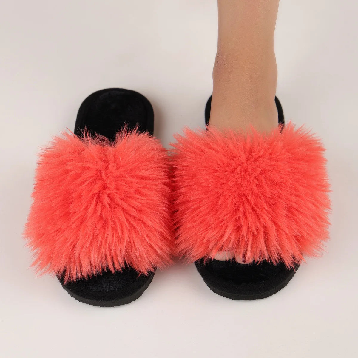 Lunivop New Women Designer Fur Slides Slippers Open Toe Slip on Flat Indoor Plush Slippers Home Bedroom Fuzzy Casual Outdoor Comfy Flats