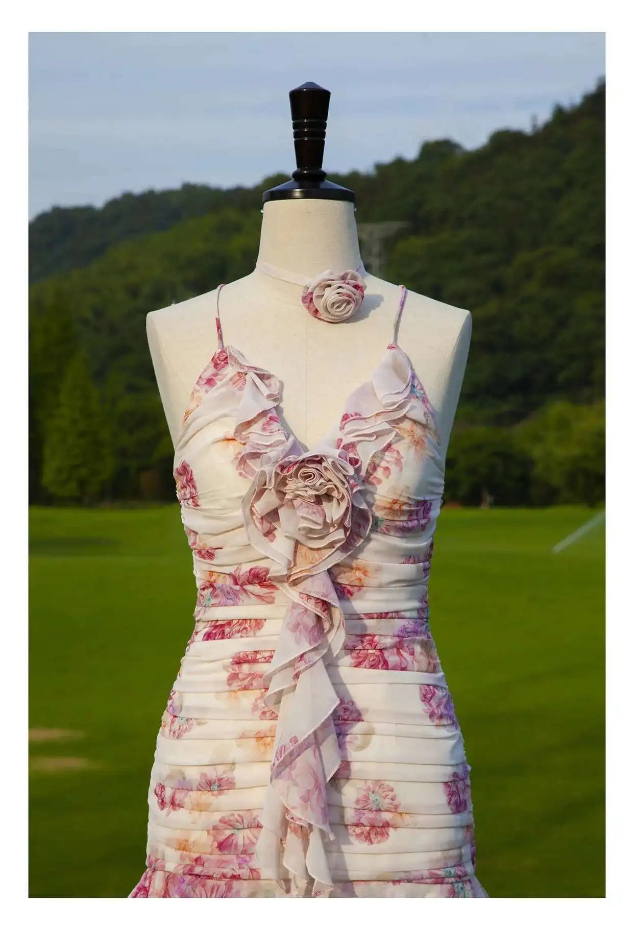Lunivop New Floral Ruffle 3D Flower Decoration Cute Women Dress Halter Neck Backless Sleeveless Short Dresses Female