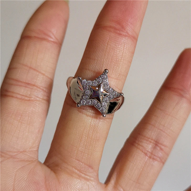 Lunivop Fashion Gothic Bowknot Pink Zircon Rings Y2K Star Crystal Opal Ring Goth Star Butterfly Rings For Women Girl Aesthetic Jewelry