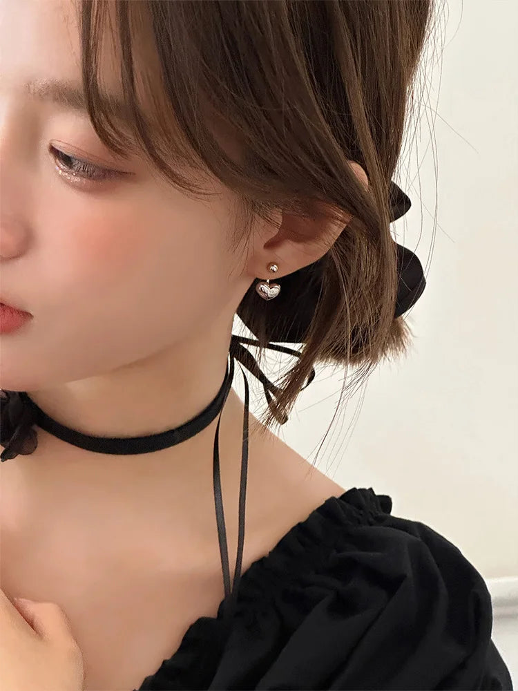 Lunivop Korean Trendy Simple Heart Rear Hanging Earrings for Women S925 Silver Needle Studs Sweet Elegant Party Jewelry Gifts