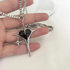 Lunivop Punk Cool Black Heart Cross Pendent Necklace Jewelry For Women Men Vintage Hip Hop Y2K Aesthetic 90s Grunge Charm Accessories