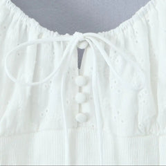 Lunivop  Summer Elastic Bow O collar Tank Top Slim Corset Women White Embroidery Flower Spliced Rib Waist Back Zipper Slim Crop Vest