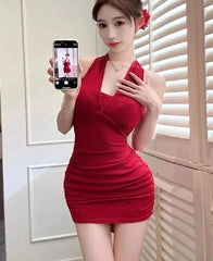 Lunivop  Woman Dress Sleeveless Sexy Halter Slim Backless Bow Backless Solid Elegant Summer Fashion Party Mini Dresses Chic