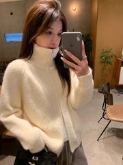 Lunivop Women Zip Up Sweater High Neck Zipper Front Knit Cardigan Sweater Jacket Ladies Autumn Winter Korean Fashion Outfit