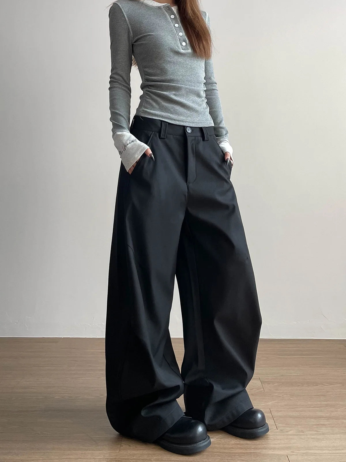 Lunivop  Y2K American Pleated Pants Women Unisex Vintage Casual Versatile Straight Leg Pants Couple Korean Chic Baggy Trousers Streetwear