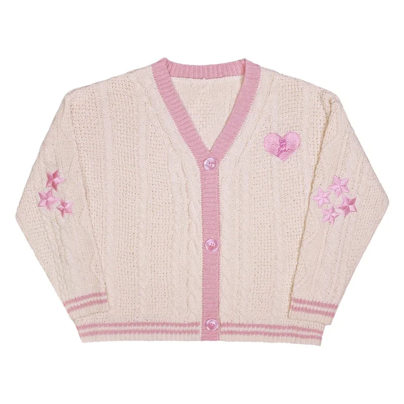 Lunivop Folklore Cardigan with Star Embroidery Button Up Oversized Knit Jacket Cardigan Sweater Women Teenage Girls TS Concert Outfit