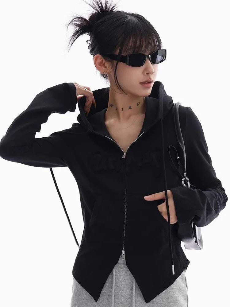 Lunivop Women Retro Streetwear Hoodies Sexy Slim Long Sleeve American Letter Sweatshirts Vintage Casual Pockets Female Y2K Zipper Tops