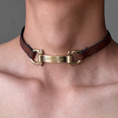 Lunivop Horseshoe Buckle Leather Metal Collar Choker Necklace for Women Men Y2k Hot Girl Retro Cool Punk Gothic Necklace