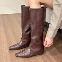 Lunivop Sense New Long Tube Boots Thick Soled Knight Boots Fashion Retro Pointed Toe Knee High Boots for Women Punk Booties