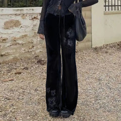 Lunivop  Euramerican Spice Woemn Star Hot Diamond Print Casual Pants Y2k Spliced Low Waist Drawstring Trousers Harajuku Velvet Flare Pant