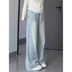 Lunivop  Washed Vintage Straight Jeans Women Versatile Casual High Waisted Light Blue Denim Pants Woman Streetwear Wide Leg Trousers
