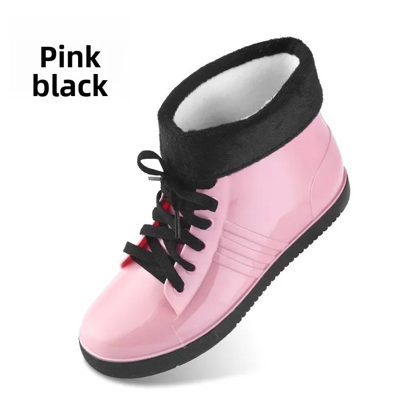 Lunivop  Fashionable Low-Top Women's Rain Boots Short Sock-Length Solid Color Lace-Up Waterproof Rubber Shoes Wholesale