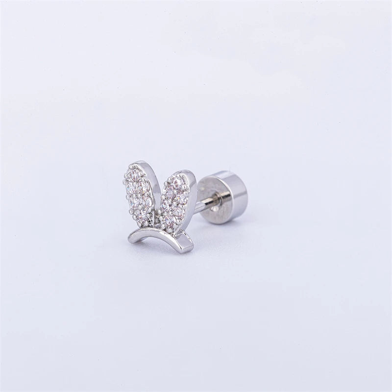 Lunivop Shiny Star Moon Silver Color 316L Stainless Steel Ear Bone Nail Delicate Full of Rhinestone Zircon Earring for Women Accessories