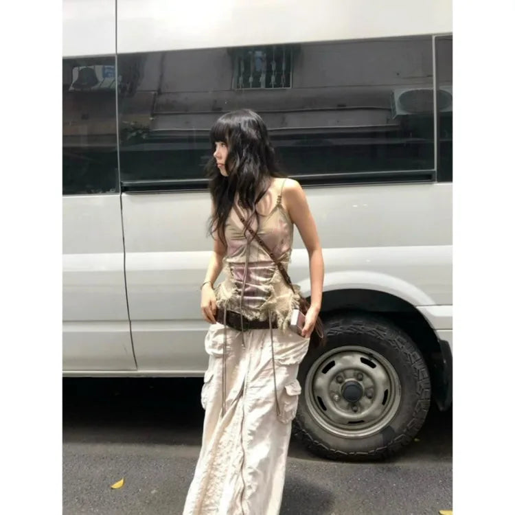 Lunivop  Gothic Tank Tops Women Sleeveless Tie Dye Y2k Vintage Crop Tops Streetwear 2000s Japanese Lace Up Camis E-girls Summer