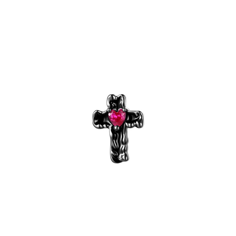 Lunivop Love Heart Cross Medical Grade 316L Stainless Steel Ear Bone Nail Shiny Y2K Silver Color Rhinestone Earring Cochlear accessories