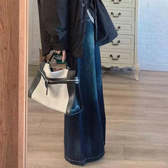 Lunivop  Harajuku Wide Leg Jeans for Women Vintage Deep Blue High Waist Full Length Pants Autumn 2000S Streetwear Loose Straight Trousers