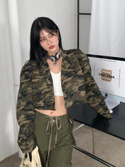 Lunivop Sexy Cropped Camouflage Cargo Jackets Women Vintage Streetwear Slim Y2K Coats Vintage American Long Sleeve Female Fall Tops