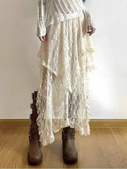 Lunivop Women Lace Skirt Vintage Y2K Aesthetic Summer Fashion High Waist Mid Skirts Ladies Holiday Outfits New