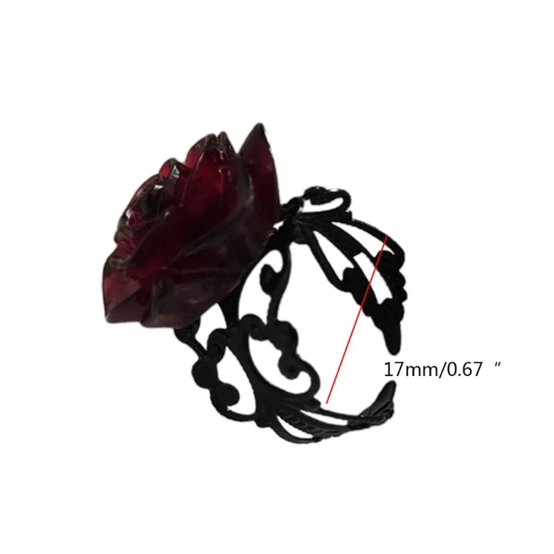 Lunivop Red Rose Gothic Victorian Rings Adjustable Finger Rings Goth Trendy Flower Open Rings Halloween Party Jewelry Wedding