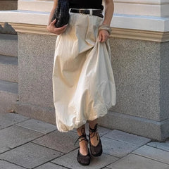 Lunivop Fashion High Waist Skirts For Women Solid Colkor Splice Bud Skirt 2024 Autumn New Female Loose Streetwear Midi Skirts