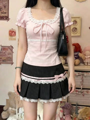 Lunivop  Japanese Vintage Lolita Suits Women Sweet Lace Blouse Plaid Mini Skirt Sets Y2K Kawaii Casual Daily Fashion Outfits New