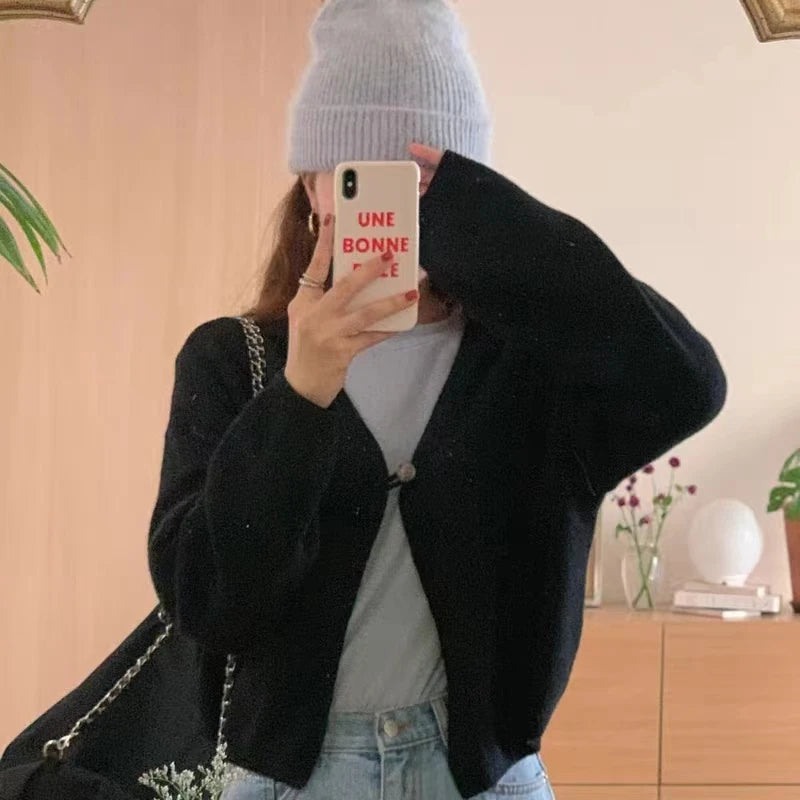 Lunivop One Button Cardigan for Women Long Sleeve Single Button Up Plain Sweater Jacket Shrug Cardigan Teen-girl Y2K Outfit
