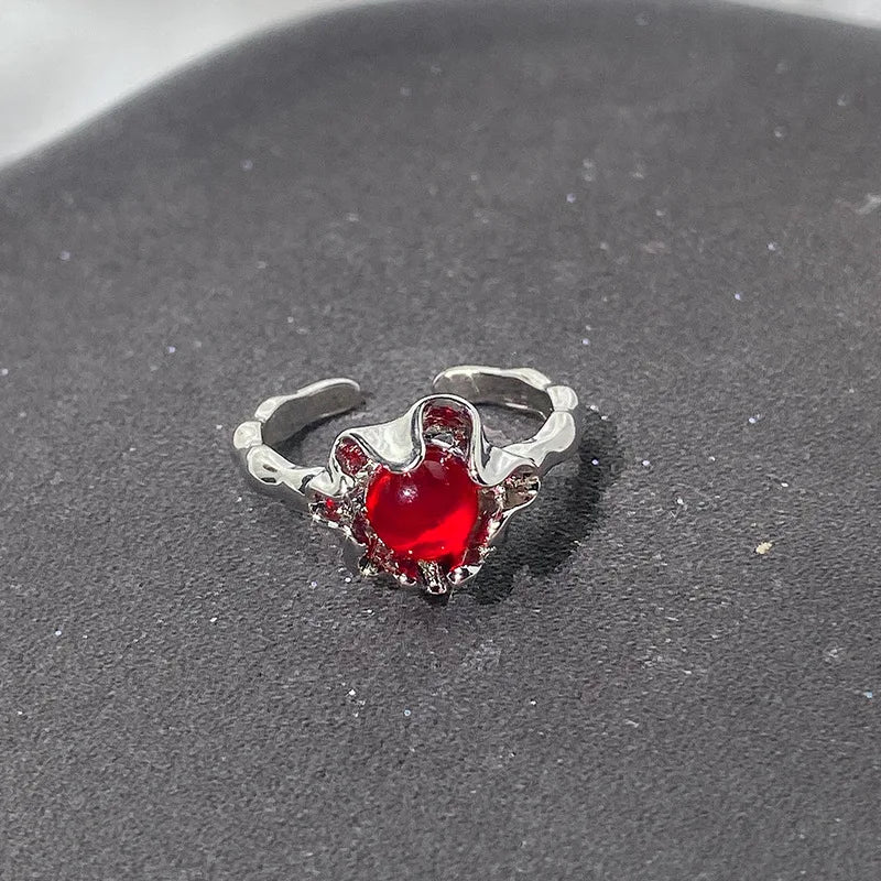 Lunivop Irregular Gemstone Ring Aesthetic Girl Hollow Red Stone Ring Women's Liquid Hollow Ring Vintage Jewelry Accessories