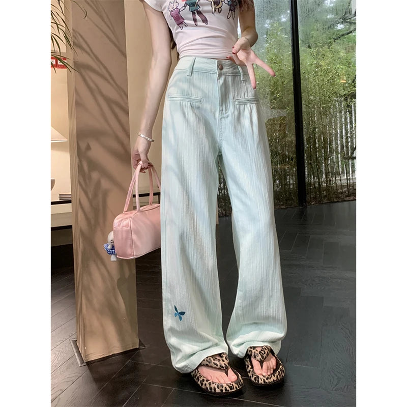 Lunivop Butterfly Women's Jeans High Waist Hip Hop Straight Denim Pants Y2k Streetwear Fashion Vintage Baggy Wide Leg Trousers 2024 New