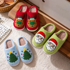 Lunivop New Christmas Elk Cotton Slippers for Women Men Winter Cute Cartoon Home Non Slip Couple Floor Slides Indoor Plush Shoes