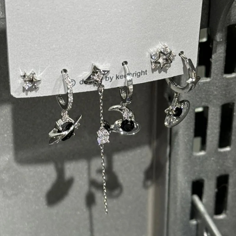 Lunivop Goth Black Crystal Star Earring Set for Women Girl Vintage Aesthetic Heart Pentagram Stud Earring Trendy Y2K Jewelry Accessories