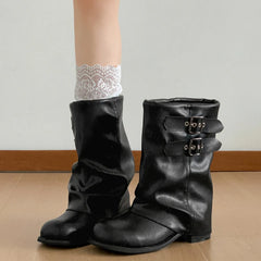 Lunivop  Vintage Thick Heel Women Western Ankle Boots Eelgant Belt Buckle Shoes Ladies Cosy Soft Leather Short Booties