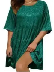 Lunivop  Elegant Fashion Sequins Round Neck Loose Short-sleeved Dress Dinner Dress Plus-size Women's Clothing