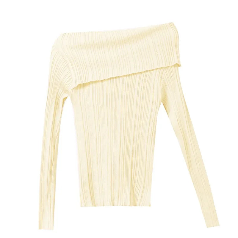 Lunivop Off Shoulder Knit Top for Women Long Sleeve Off-The-Shoulder Ribbed Knit Pullovers Women Sweater Y2K Outfit
