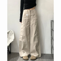 Lunivop  American Front Pocket Floor-Length Jeans Women Autumn Fashion High Street Wide Leg Denim Pant Vintage High Waist Cargo Trousers