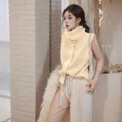 Lunivop Button Up Sweater Vest for Women Soft Comfy High Neck Sleeveless Knit Vest Slouchy Knitwear Female Autumn Winter Casual Outfit