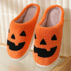 Lunivop Winter Halloween Ghost Face Pattern Cotton Slippers for Men Women Home Flats Non-slip Warm Funny Cartoon Cotton Slipper