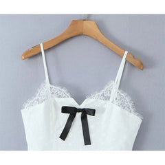 Lunivop  Bow Lace Trim White Sling Mini Sexy Dresses  Sweet Women Elegant A-line Cotton Summer Dress Night Out Robe