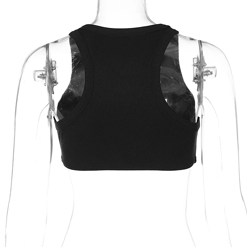 Lunivop Hand Diamond Rhinestone Knit Rib High Wasit Tank Crop Top Summer Casual Streetwear Sports Gym Yoga Clothes