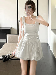 Lunivop  White Patchwork Ruffled Chic Mini Dress Women Elegant Casual Sling Dress Summer Korean Fashion Bodycon Festival Party Dress