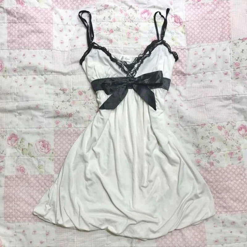 Lunivop  Harajuku Women Casual Chic Dress Sexy Slim Fit Chic Solid Color Bowknot Design Suspender Mini Dresses Y2K Gothic Rock Streetwear