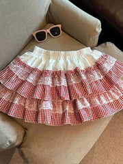 Lunivop  Sweet Lace Plaid Skirt Women High Waist Cute Vintage Mini Skirts Casual Preppy Style Patchwork Japan Kawaii Female Skirt