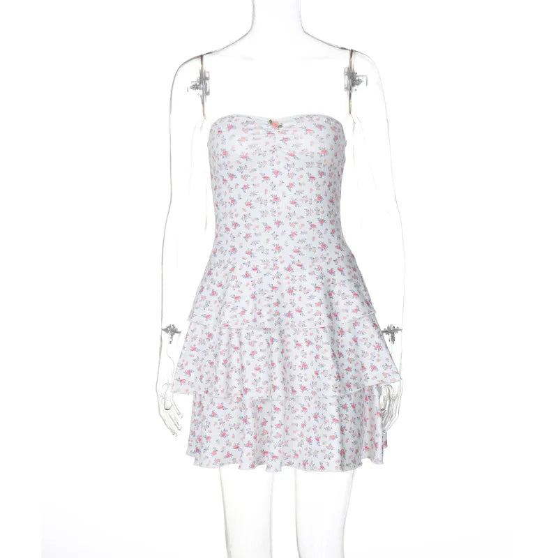 Lunivop Floral Print Strapless Short Women'S Dresses 2024 Sumemr Y2K Streetwear Korean Wholesale Vacation Casual Clothes